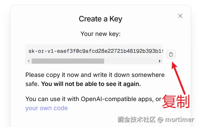 复制 API Key